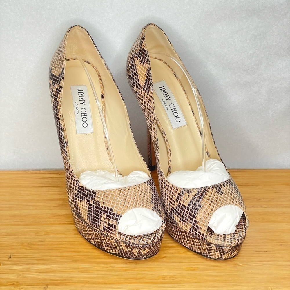 Jimmy Choo Dhalia stilletos 120mm black beige Python skin platform pumps EU38.5 - Picture 2 of 13